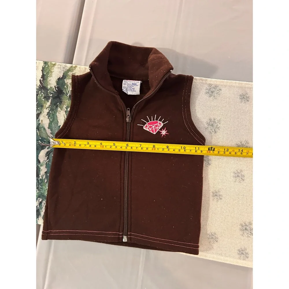 Basic Editions Toddler Girls Brown Fleece Diamond Zip Up Vest 18M
